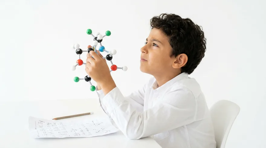 Bilim modeli tutan çocuk